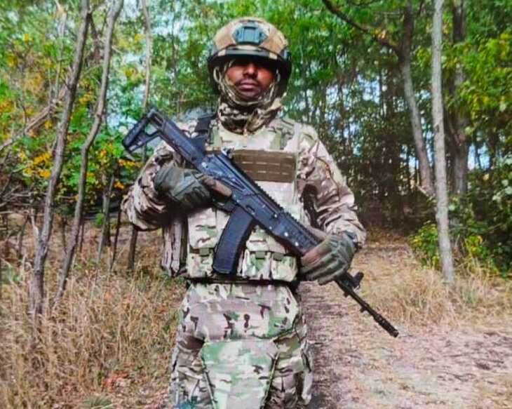 Sandeep in Russia's army dress. Sandeep has sent this photo to his family.