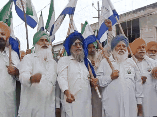 अमृतसर में गोल्डन गेट पर किसान प्रदर्शन करते हुए।