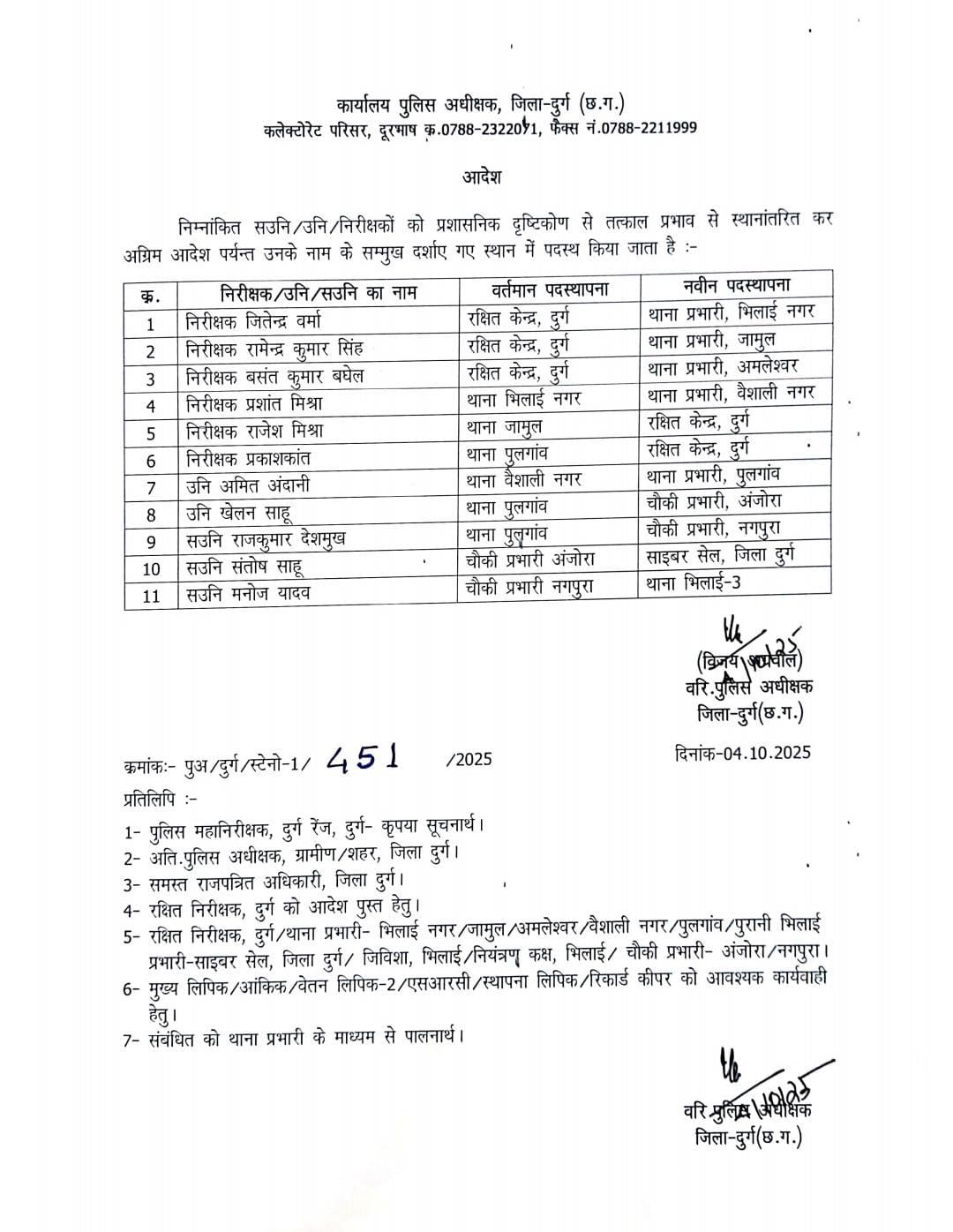 ट्रांसफर का आदेश।