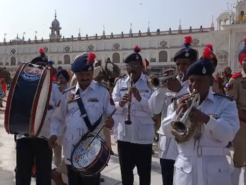 The police band performed in Nagar Kirtan.