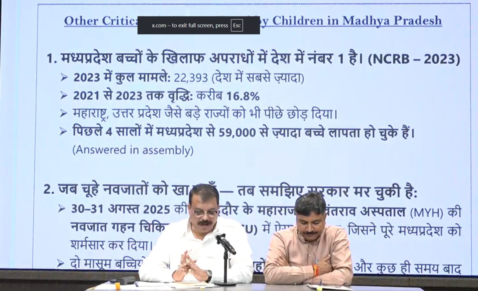 Singhar also showed NCRB reports, Indore rat scandal, malnutrition and infant mortality data on the condition of children in Madhya Pradesh.