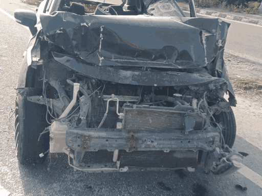 ट्रक से हुए एक्सीडेंट में गाड़ी पूरी तरह क्षतिग्रस्त हो गई।