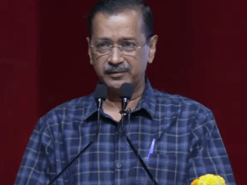 कार्यक्रम में संबोधित करते आप सुप्रीमो अरविंद केजरीवाल।