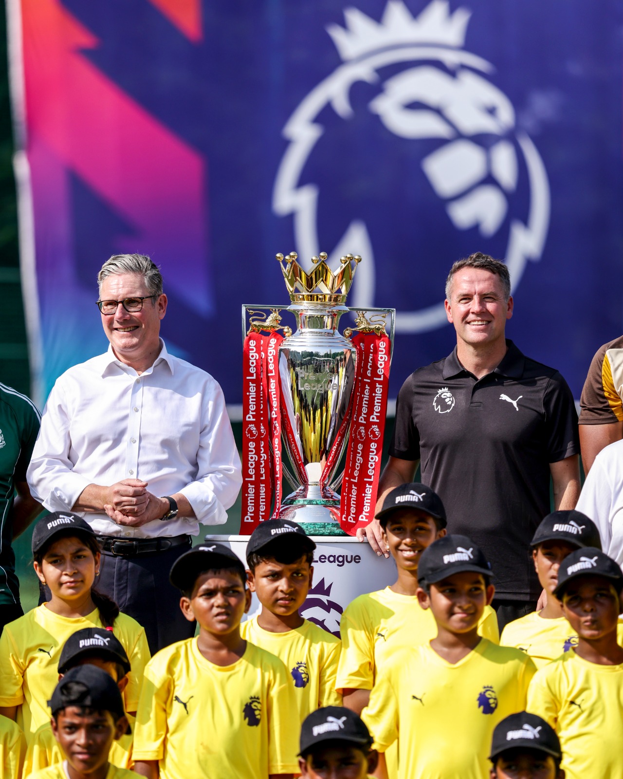 Starmer took part in the English Premier League football showcase event with famous footballer Michael Owen. Both of them played football with the children and talked to them.