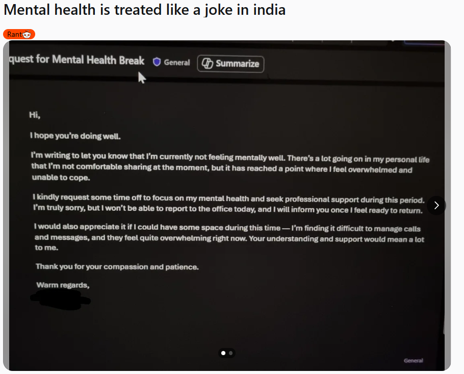 Gurugram's MNC employee sent email to HR after mental health problem.