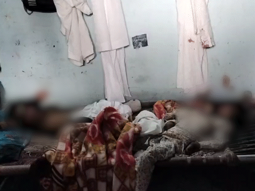 All three dead bodies were lying on the same cot.