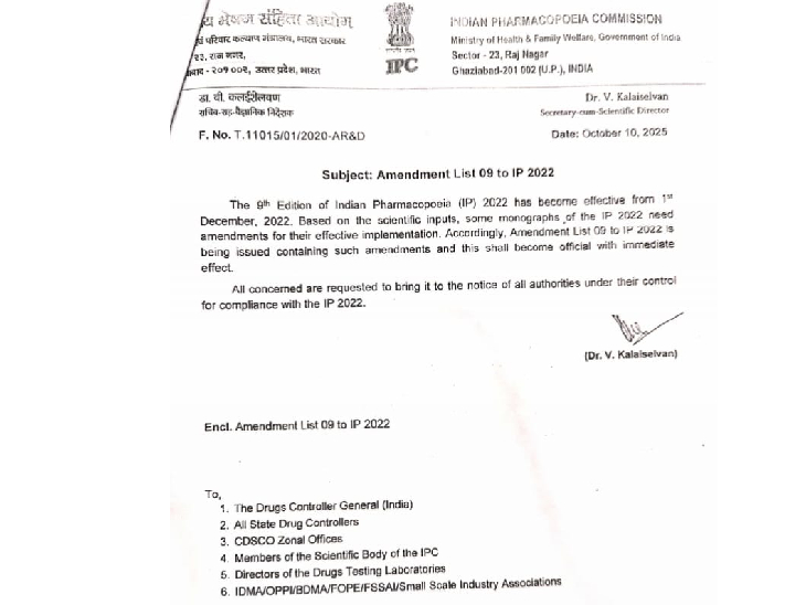 The edition of Indian Pharmacopoeia (EOIP) 2022 was amended.