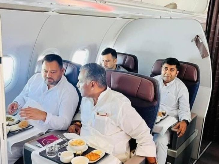 Akhilesh Singh was seen sitting next to Tejashwi Yadav in the flight.