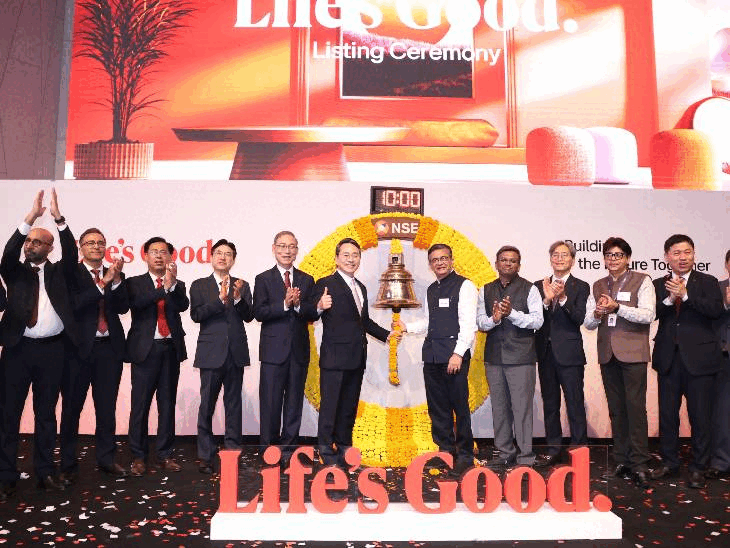 LG का शेयर 50% ऊपर ₹1,715 पर लिस्ट:  इश्यू प्राइस 1,140 रुपए था, निवेशकों को हर शेयर पर ₹575 का मुनाफा