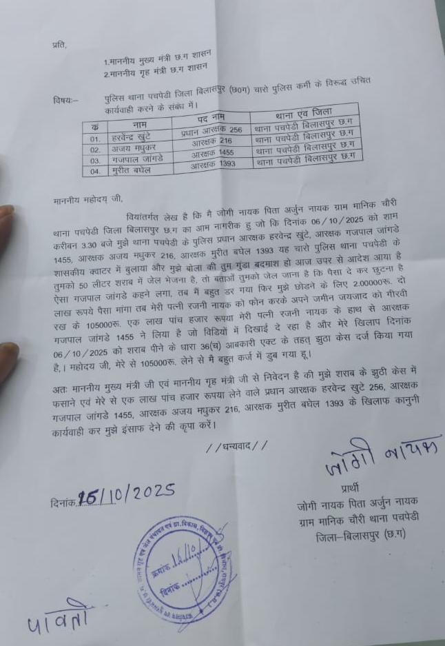 पीड़ित ने मुख्यमंत्री और गृहमंत्री को पत्र लिखकर कार्रवाई की मांग की है।