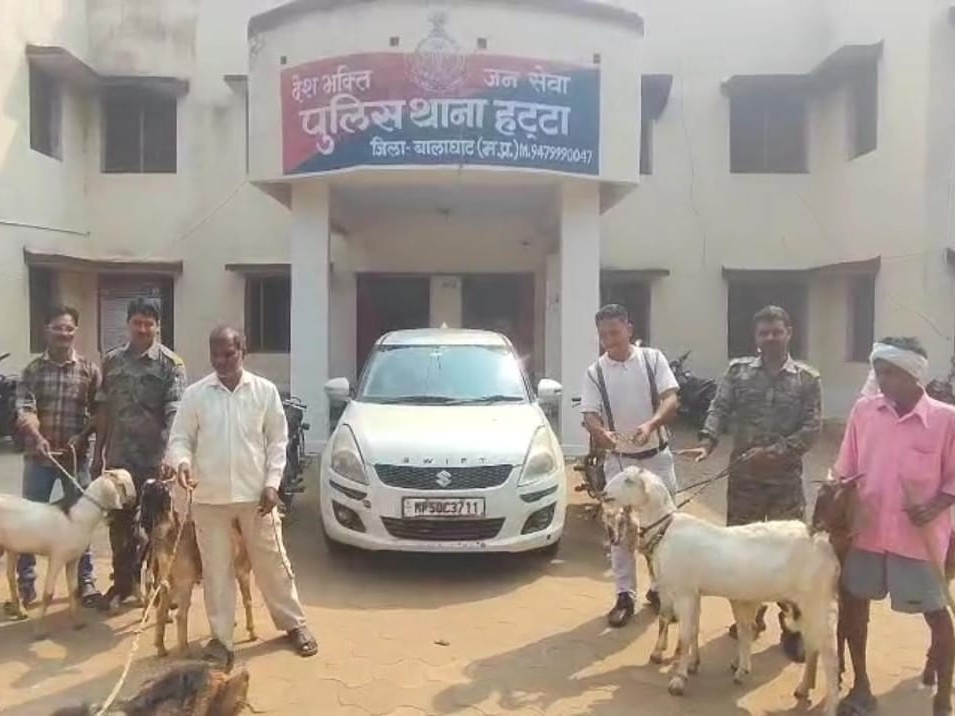 पुलिस ने जब्त की कार और मवेशी।