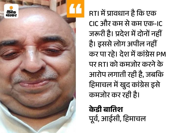 हिमाचल के पूर्व IC बोले- RTI कमजोर कर रही सरकार:  CIC-IC पद 4 महीने से खाली;​​​​​​​ इनफॉर्मेशन-कमीशन में अपील के लगे ढेर; एक्ट की अवहेलना – Shimla News