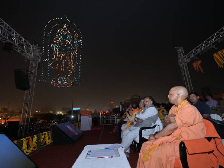 ड्रोन के विशेष शो में प्रभु श्रीराम की तस्वीर बनाई गई।