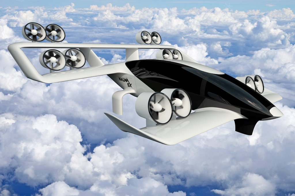 नलवा एयरो के इलेक्ट्रिक वर्टिकल टेक-ऑफ एंड लैंडिंग (ईवीटॉल) का डिजाइन।