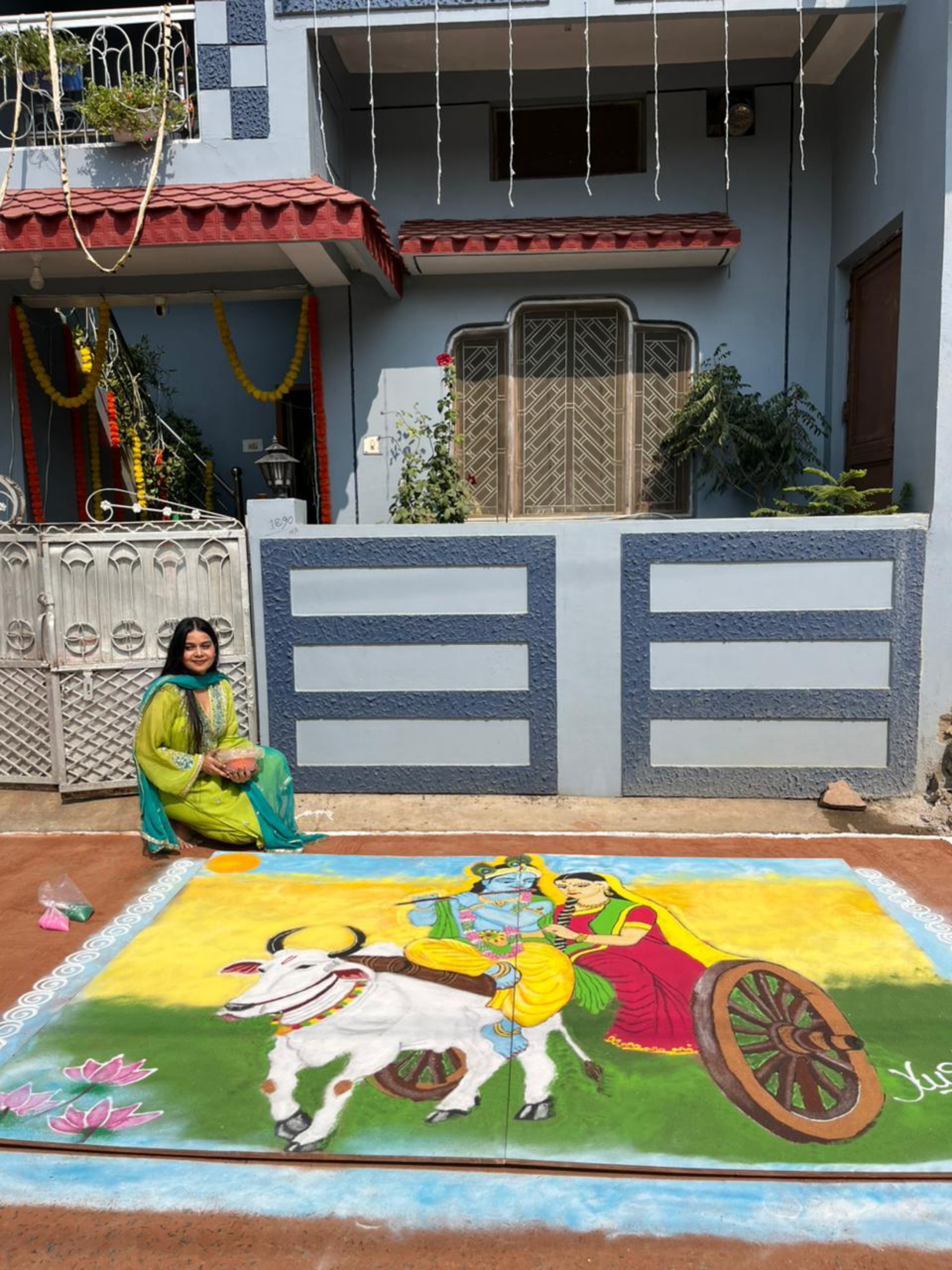 The devotion of Radha-Krishna is reflected in the 13 feet rangoli. | 13 ...