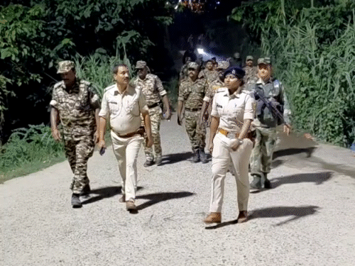 Police flag march in Parbatta, Khagaria