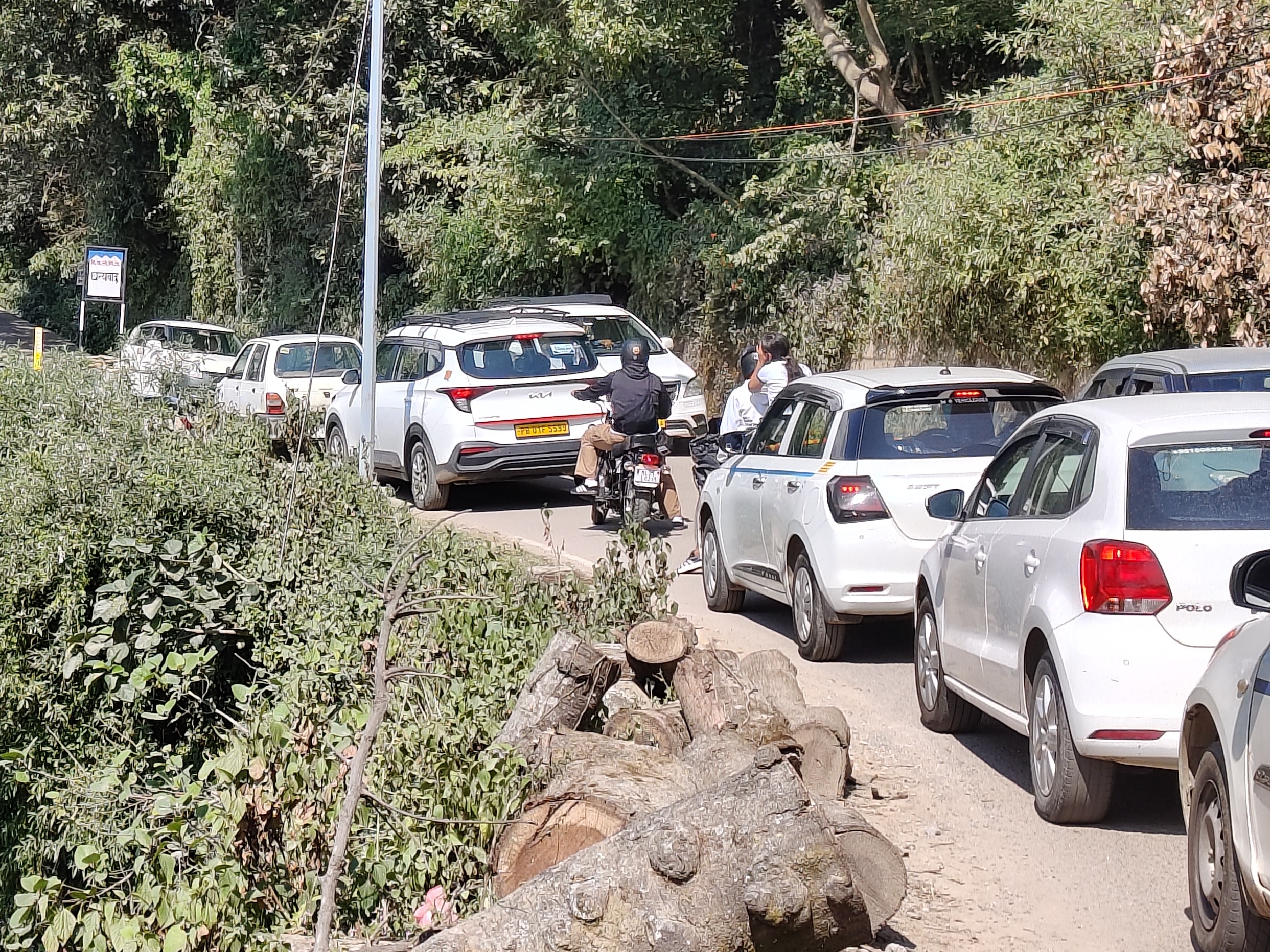 धर्मशाला-मैक्लोडगंज रोड से गुजरते वाहन