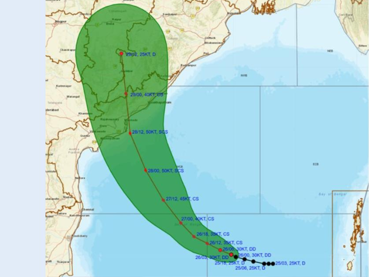Cyclone Montha may hit the coast near Kakinada in Andhra Pradesh on the evening or night of 28 October.