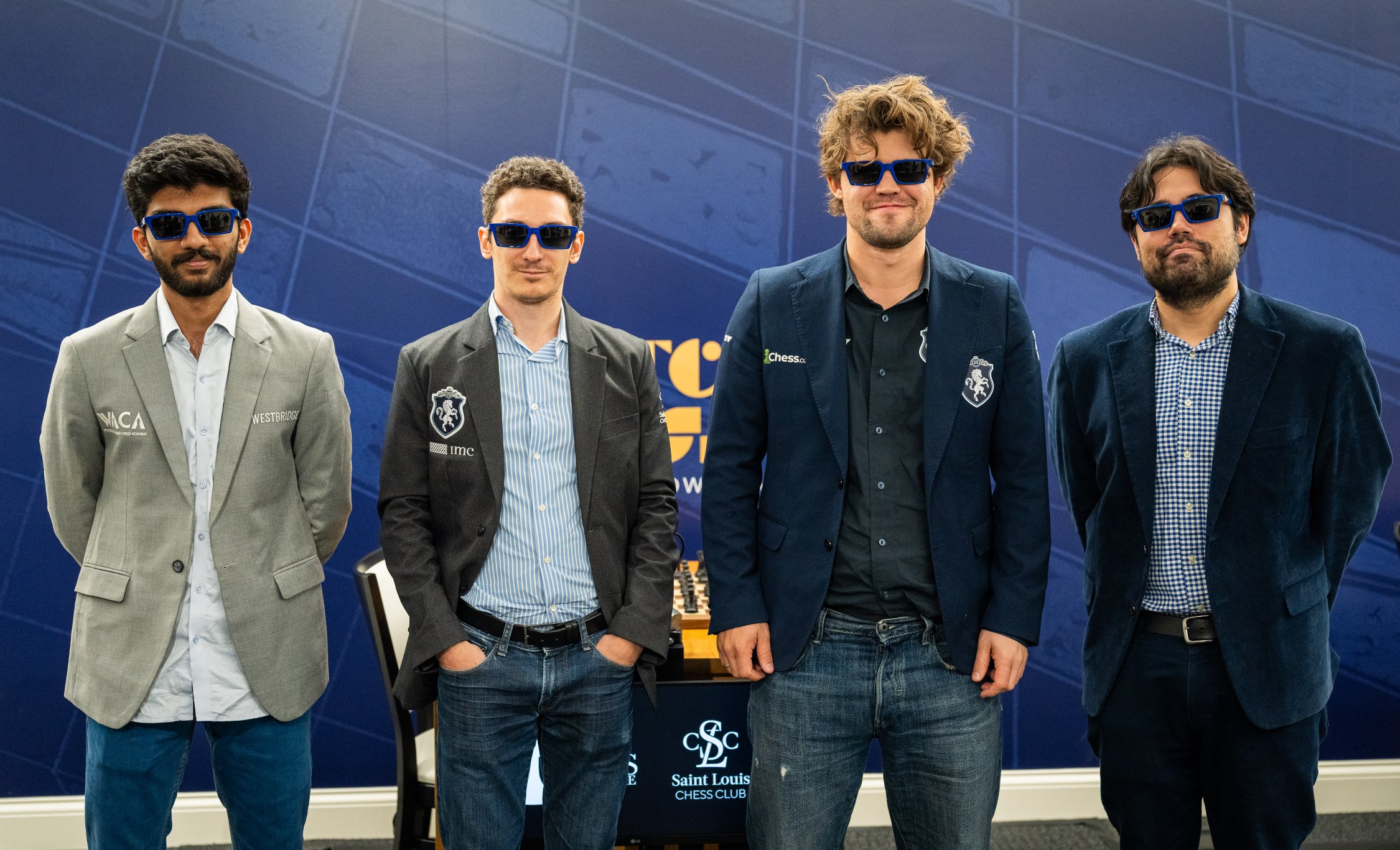 क्लच चेस चैम्पियंस शोडाउन टूर्नामेंट में (बाएं से) गुकेश, फैबियानो कारुआना, मैग्नस कार्लसन और हिकारू नाकामुरा हिस्सा ले रहे हैं।