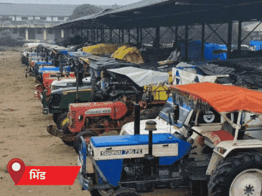 भिंड में बारिश से ट्रॉलियों में रखा धान भीग गया।