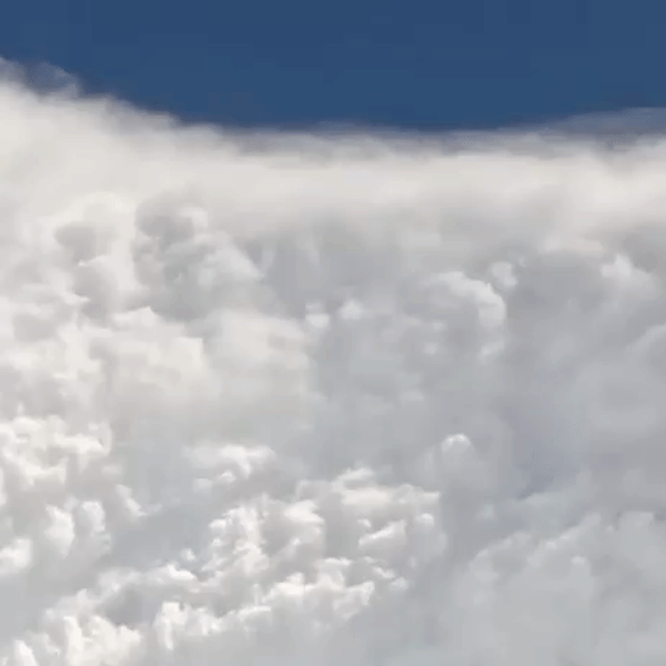 Photo of the inside of a storm, taken from a Hurricane Hunter aircraft.