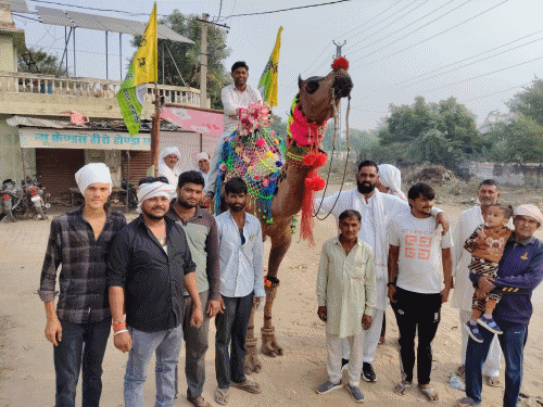 बीकानेर में होने वाली आरएलपी स्थापना दिवस की रैली के लिए सादुलपुर के सुरेश पाल जाट मंगलवार सुबह ऊंट गाड़ी लेकर रवाना हुए। इस दौरान ऊंट ने रास्ते में कई करतब भी दिखाए।