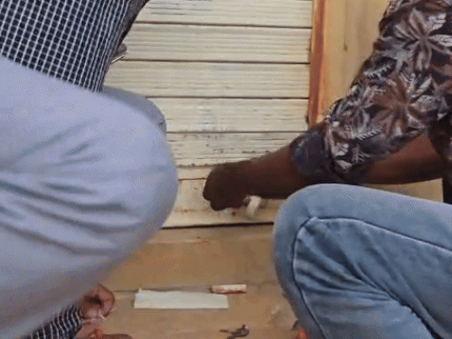 बिल्डिंग को सीज करने की कार्रवाई करती हुई टीम।