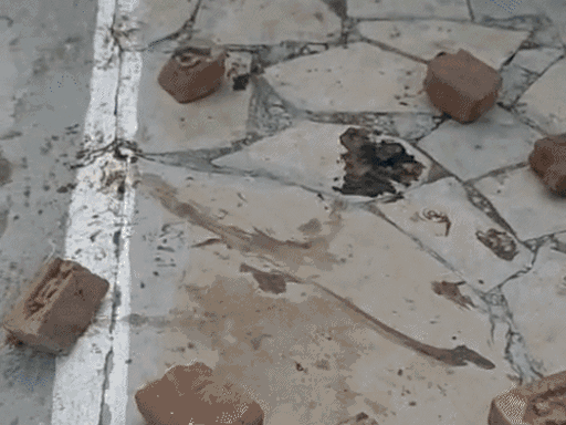 घर के अंदर खून के निशान मौजूद थे, जहां परिवार को पीटा गया था।