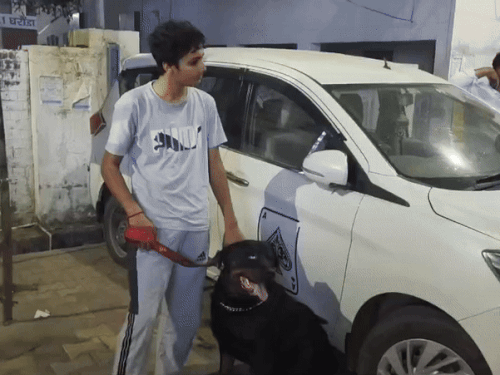 आरोपी युवक अपने रोटविलर कुत्ते के साथ।