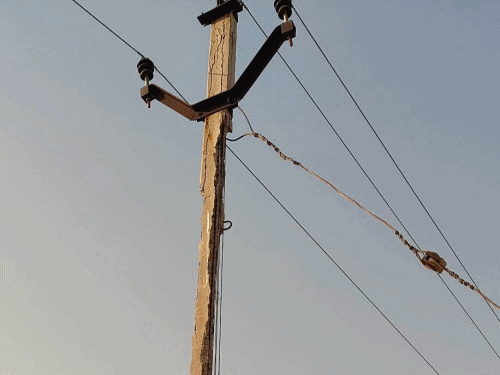 A dilapidated electricity pole is on the verge of collapse in Nagada ...