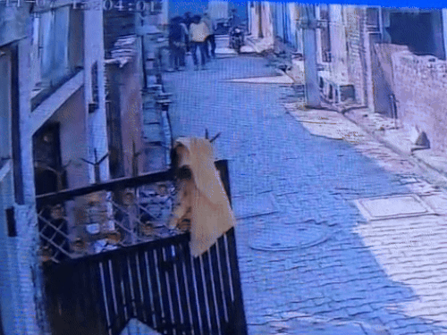 बलियाणा गांव में 5 युवक धर्मवीर के घर में घुसते और निकलते हुए CCTV कैमरे में कैद हो गए। - Dainik Bhaskar