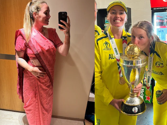 इंडियन साड़ी में अमांडा वेलिंग्टन