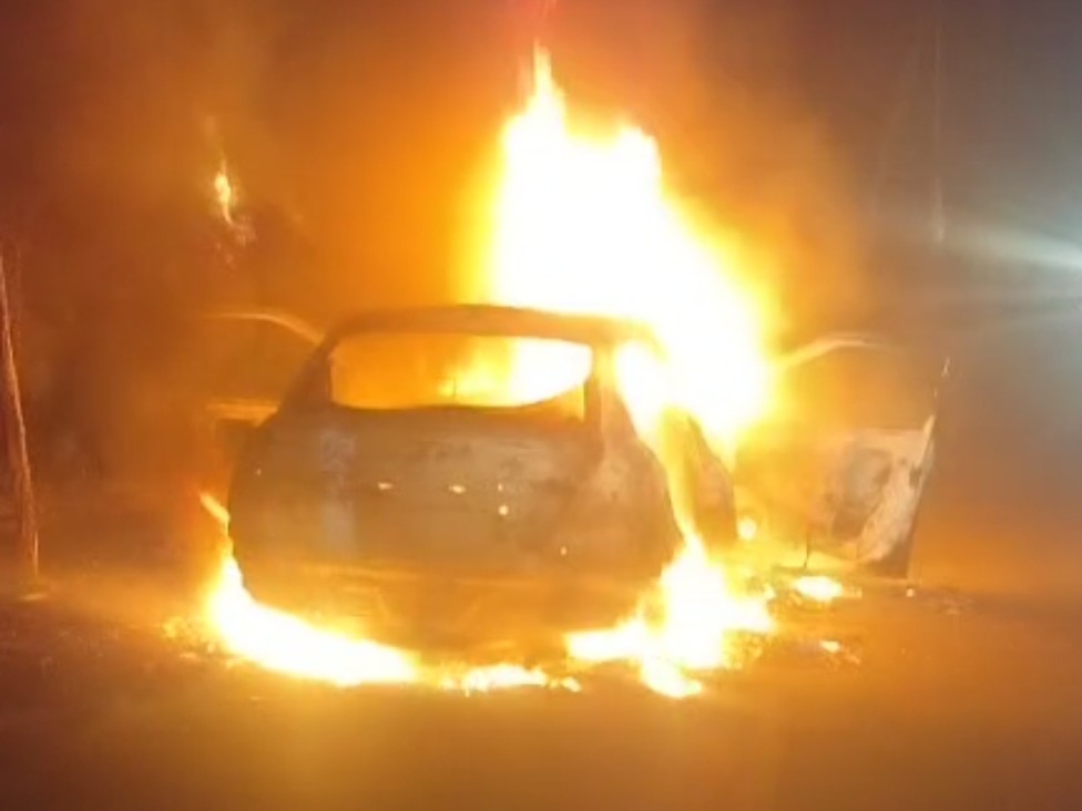 Moving car catches fire in Sitapur