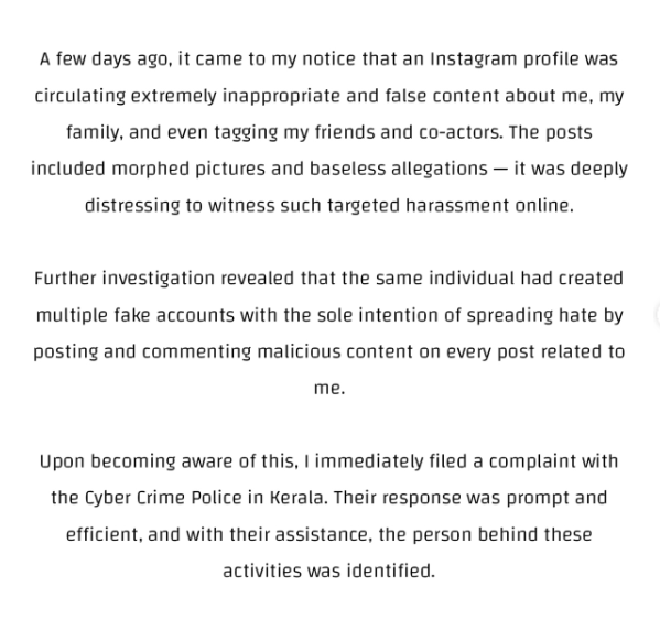 रविवार को अनुपमा ने इंस्टाग्राम पर शिकायत दर्ज करने की जानकारी दी।