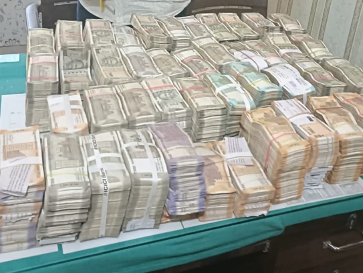 पुलिस द्वारा कार से बरामद किए गए करीब पौने दो करोड़ रुपए।