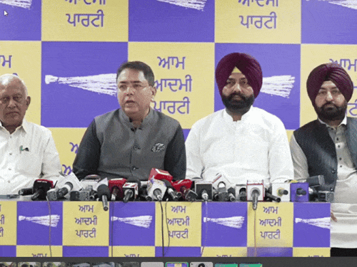 आम आदमी पार्टी के प्रधान अमन अरोड़ा दिल्ली में मीडिया से रूबरू होते हुए।