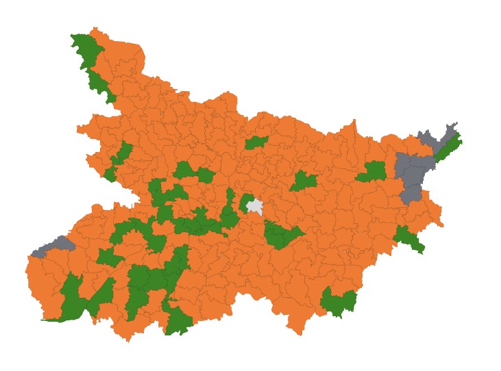 शुक्रवार दोपहर 3 बजे तक के रुझानों में बिहार चुनाव का पॉलिटिकल मैप।