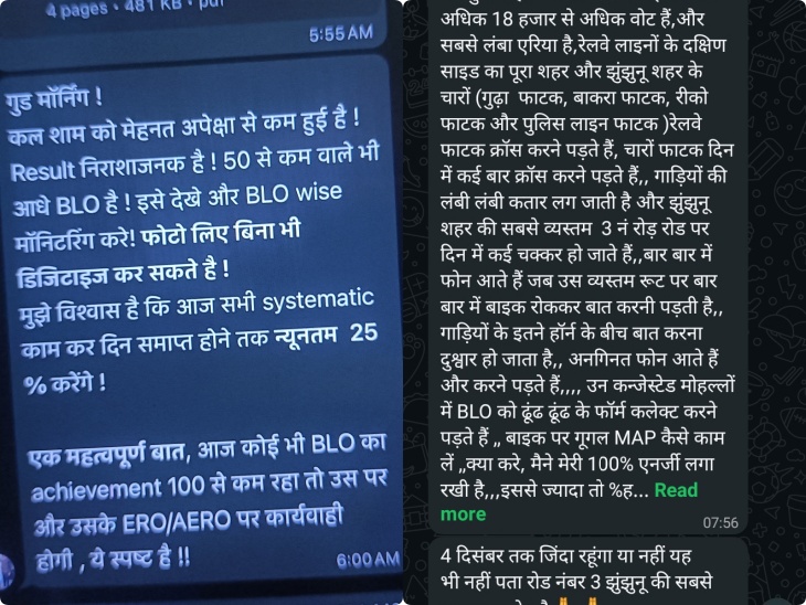 ग्रुप में इस तरह के मैसेज शेयर होने के बाद बीएलओ नाराज हो गए थे।