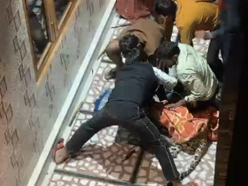 लोगों ने लेपर्ड को कंबल डालकर दबोच लिया था।