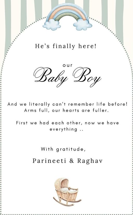 Information was given through post on the occasion of son's birth.