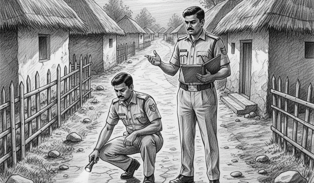 शव मिलने के बाद पुलिस ने हत्यारे का सुराग जुटाने के लिए पूरे गांव में पड़ताल की। -एआई इमेज