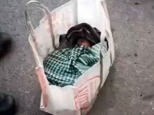 थैले के अंदर एक कपड़े में लिपटी थी बच्ची। - Dainik Bhaskar