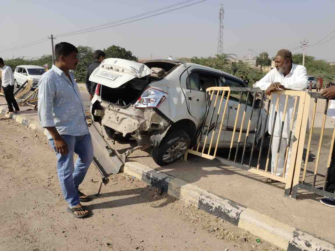Car overturns on National Highway 11, hits railing