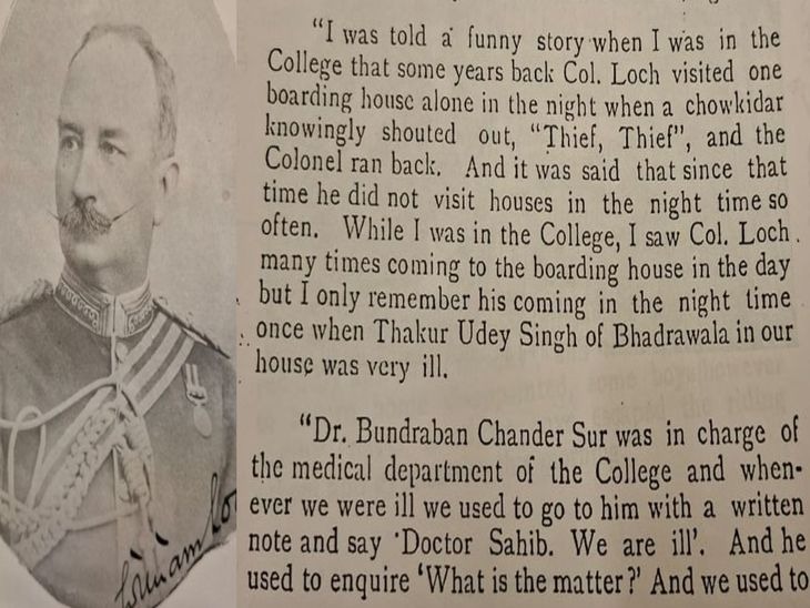 मेयो की लाइब्रेरी की एक किताब से ली गई फोटो। फोटो में साल 1878 में कॉलेज के प्रिंसिपल रहे कर्नल विलियम लॉज।