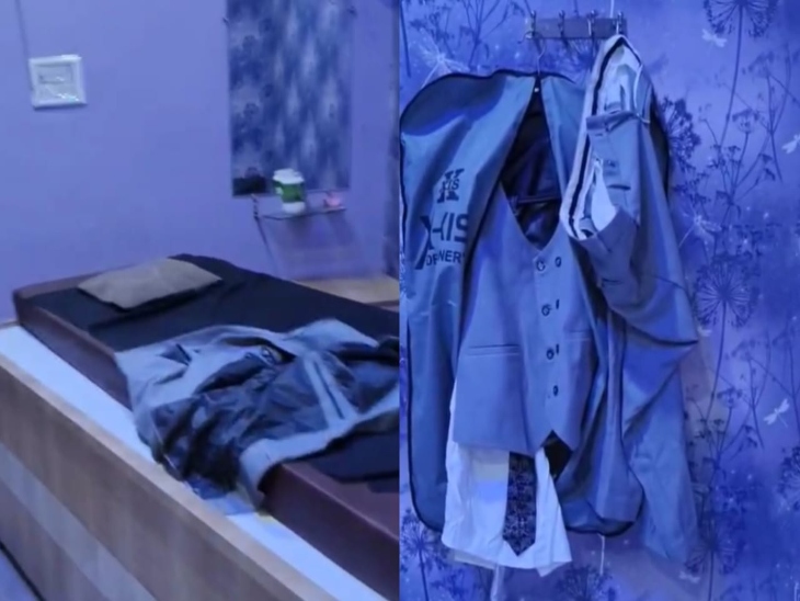 स्पा सेंटर में कस्टमर के कपड़े इस तरह टंगे मिले।