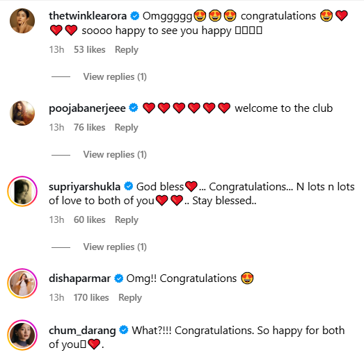 বিয়ের ঘোষণার পর অনেক সেলিব্রিটি তাকে অভিনন্দন জানাচ্ছেন।