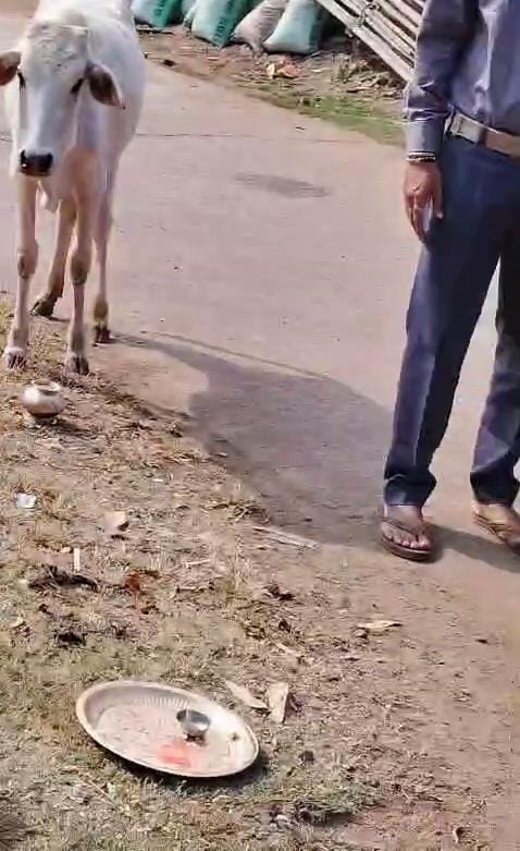 सड़क पर गिरी पूजा की थाली।