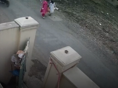 निर्मला गावित अपने पोते और एक महिला के साथ सड़क किनारे वॉक कर रही थीं।