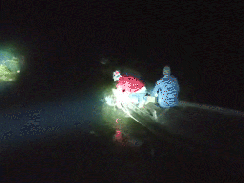 कार गिरने के बाद ग्रामीण दौड़कर पहुंचे और नाव के सहारे नहर में उतरे।