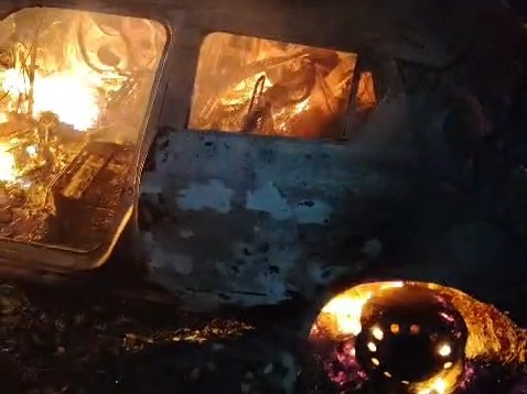 Car catches fire after colliding with Nilgai, VIDEO